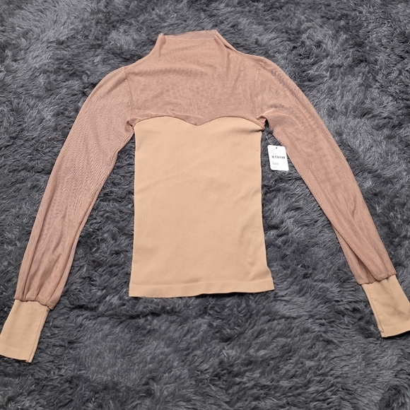 Free People Tops - Free People- Tan Mesh Long Sleeve Top. Size XS-S. NWT